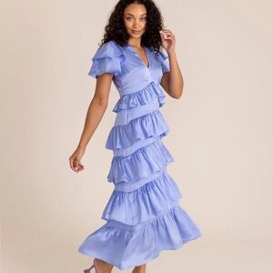 Alden Adair Penelope Ruffle Maxi Dress Periwinkle Blue NWT